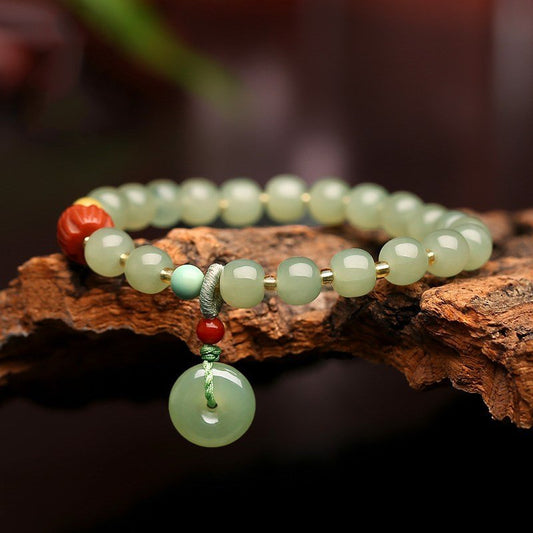 Natural Hetian Jade Bracelet with Honey Amber, 6mm Original Design - STAR8S