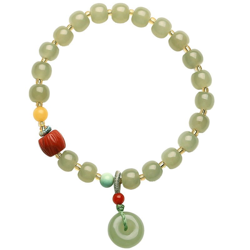 Natural Hetian Jade Bracelet with Honey Amber, 6mm Original Design - STAR8S