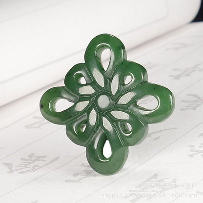Natural Hetian Jade Chinese Knot Pendant - Green Jadeite Ruyi Knot Necklace, Lucky Jade Pendant for Men & Women - STAR8S