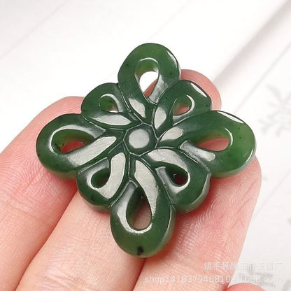 Natural Hetian Jade Chinese Knot Pendant - Green Jadeite Ruyi Knot Necklace, Lucky Jade Pendant for Men & Women - STAR8S