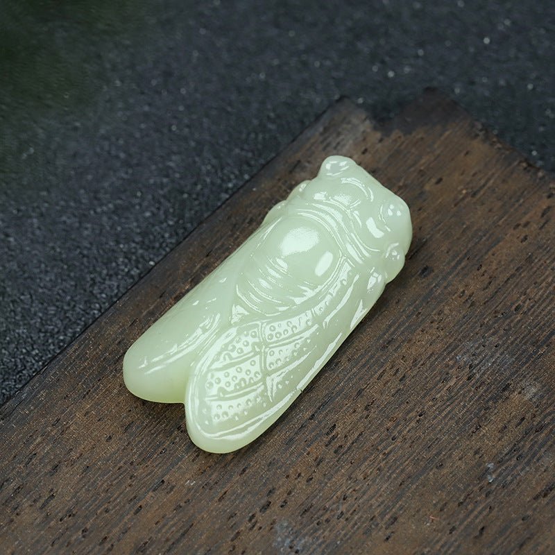 Natural Hetian Jade Cicada Pendant, White Jade Handcrafted Necklace for Men and Women 🍃🐞 - STAR8S