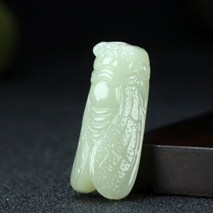 Natural Hetian Jade Cicada Pendant, White Jade Handcrafted Necklace for Men and Women 🍃🐞 - STAR8S