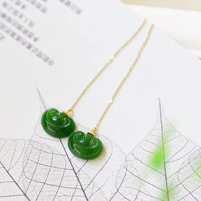 Natural Hetian Jade Earrings & Necklace Set – Cloud Design, 12mm, Simple & Versatile Jewelry Gift for Women - STAR8S
