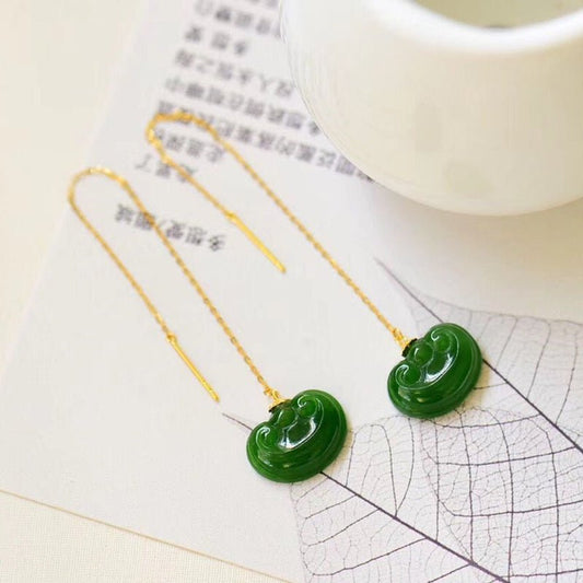 Natural Hetian Jade Earrings & Necklace Set – Cloud Design, 12mm, Simple & Versatile Jewelry Gift for Women - STAR8S