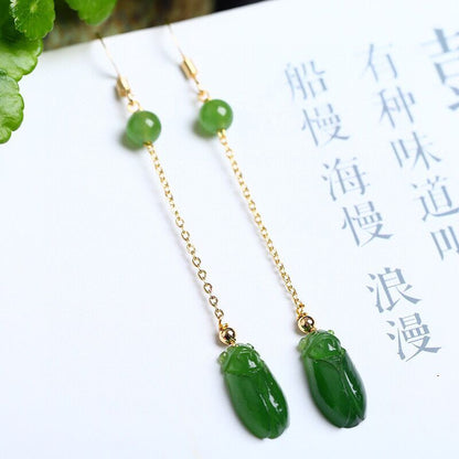 Natural Hetian Jade Golden Cicada Earrings | Original Design, Fashionable for Women - STAR8S