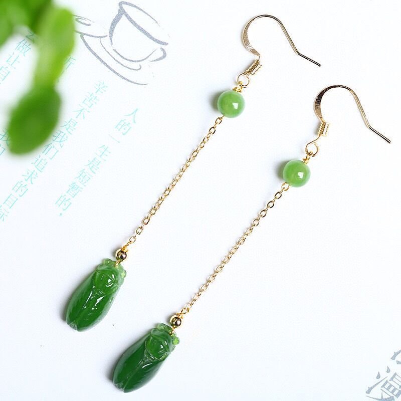 Natural Hetian Jade Golden Cicada Earrings | Original Design, Fashionable for Women - STAR8S