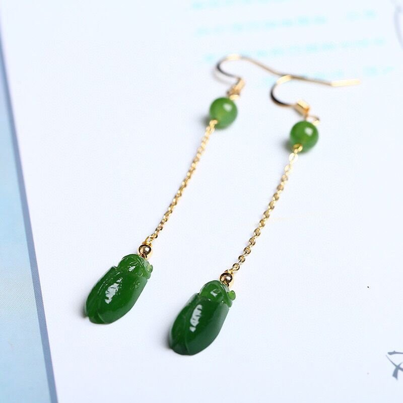 natural hetian jade golden cicada earrings | original design, fashionable for women - star8s