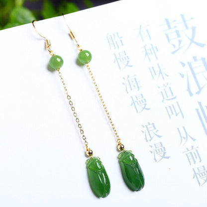 Natural Hetian Jade Golden Cicada Earrings | Original Design, Fashionable for Women - STAR8S