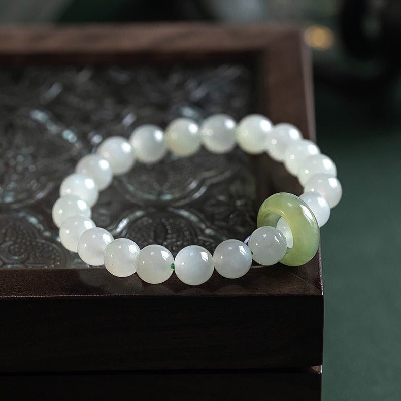 Natural Hetian Jade Gradient Qing Shui Lake Green Bracelet – Ping An Kou Design, Versatile Handmade Jewelry - STAR8S