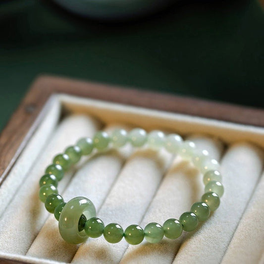 Natural Hetian Jade Gradient Qing Shui Lake Green Bracelet – Ping An Kou Design, Versatile Handmade Jewelry - STAR8S