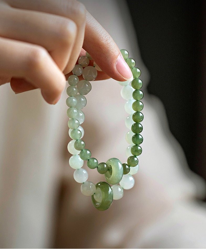Natural Hetian Jade Gradient Qing Shui Lake Green Bracelet – Ping An Kou Design, Versatile Handmade Jewelry - STAR8S