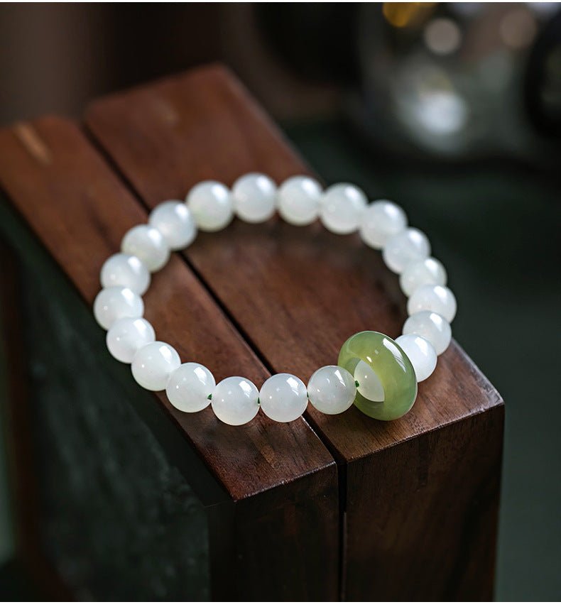 Natural Hetian Jade Gradient Qing Shui Lake Green Bracelet – Ping An Kou Design, Versatile Handmade Jewelry - STAR8S