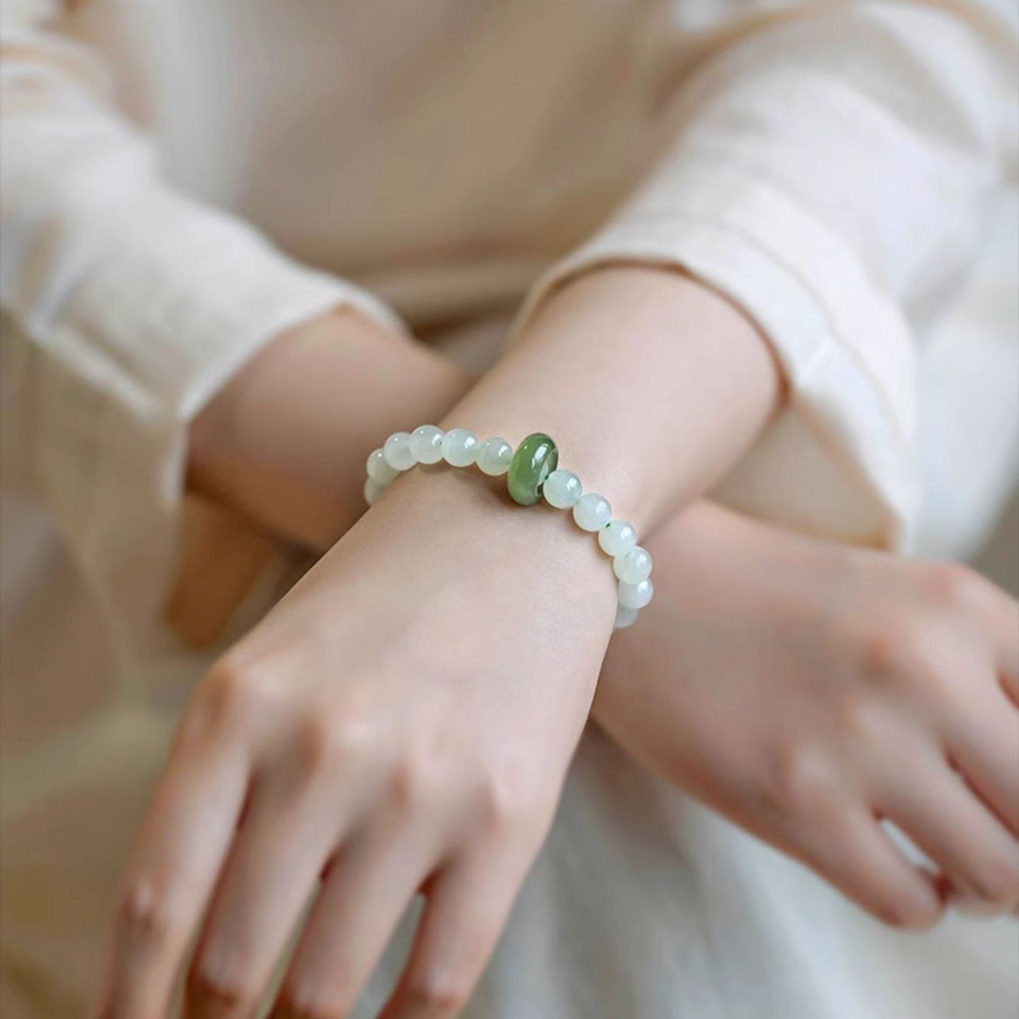Natural Hetian Jade Gradient Qing Shui Lake Green Bracelet – Ping An Kou Design, Versatile Handmade Jewelry - STAR8S