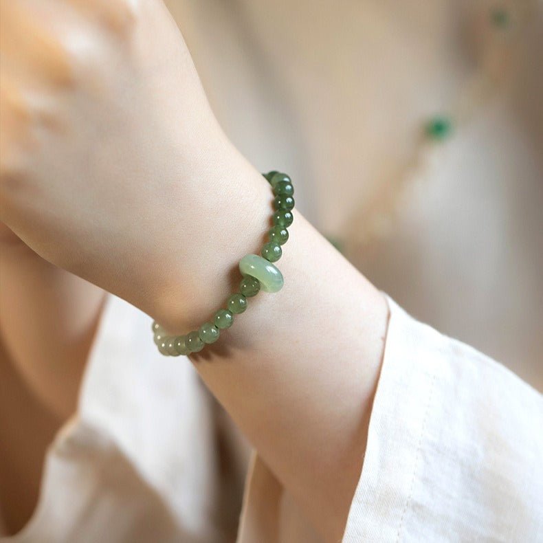 natural hetian jade gradient qing shui lake green bracelet – ping an kou design, versatile handmade jewelry - star8s