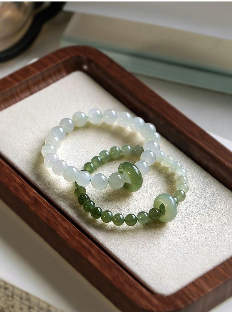 Natural Hetian Jade Gradient Qing Shui Lake Green Bracelet – Ping An Kou Design, Versatile Handmade Jewelry - STAR8S