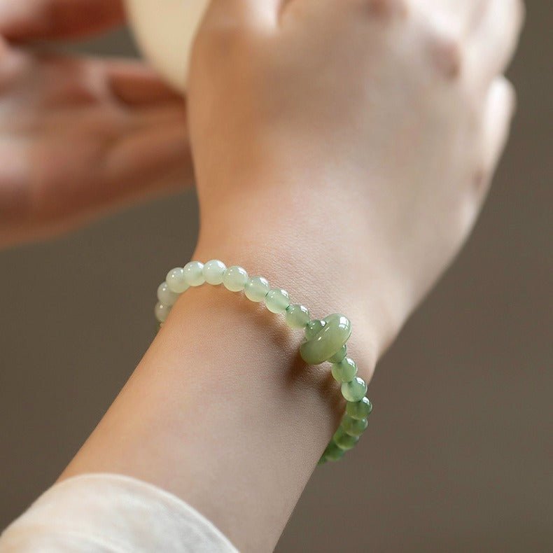 Natural Hetian Jade Gradient Qing Shui Lake Green Bracelet – Ping An Kou Design, Versatile Handmade Jewelry - STAR8S