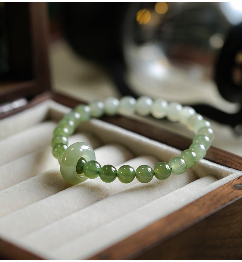 Natural Hetian Jade Gradient Qing Shui Lake Green Bracelet – Ping An Kou Design, Versatile Handmade Jewelry - STAR8S
