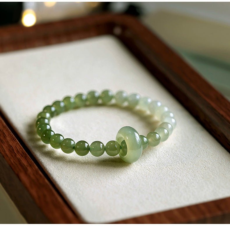 Natural Hetian Jade Gradient Qing Shui Lake Green Bracelet – Ping An Kou Design, Versatile Handmade Jewelry - STAR8S