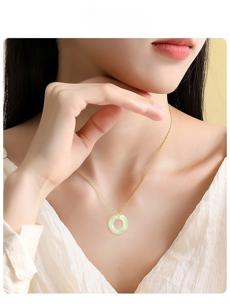 Natural Hetian Jade Green Mobius Ring Pendant Necklace - Elegant Men & Women Jewelry, Light Luxury - STAR8S