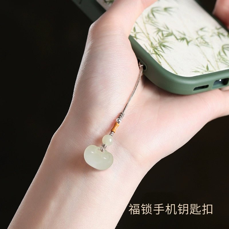 natural hetian jade keychain pendant – lucky fortune bag & gourd charm for phone, keys & accessories - star8s