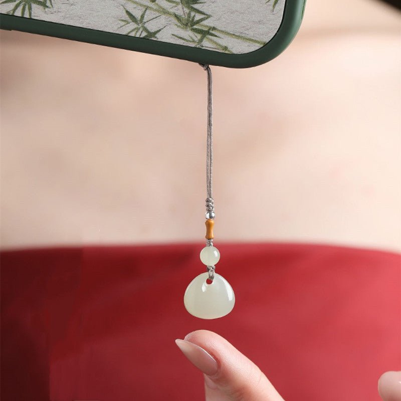Natural Hetian Jade Keychain Pendant – Lucky Fortune Bag & Gourd Charm for Phone, Keys & Accessories - STAR8S