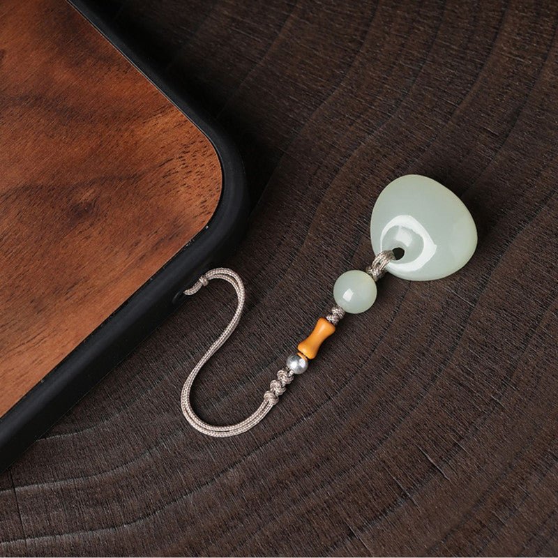 Natural Hetian Jade Keychain Pendant – Lucky Fortune Bag & Gourd Charm for Phone, Keys & Accessories - STAR8S