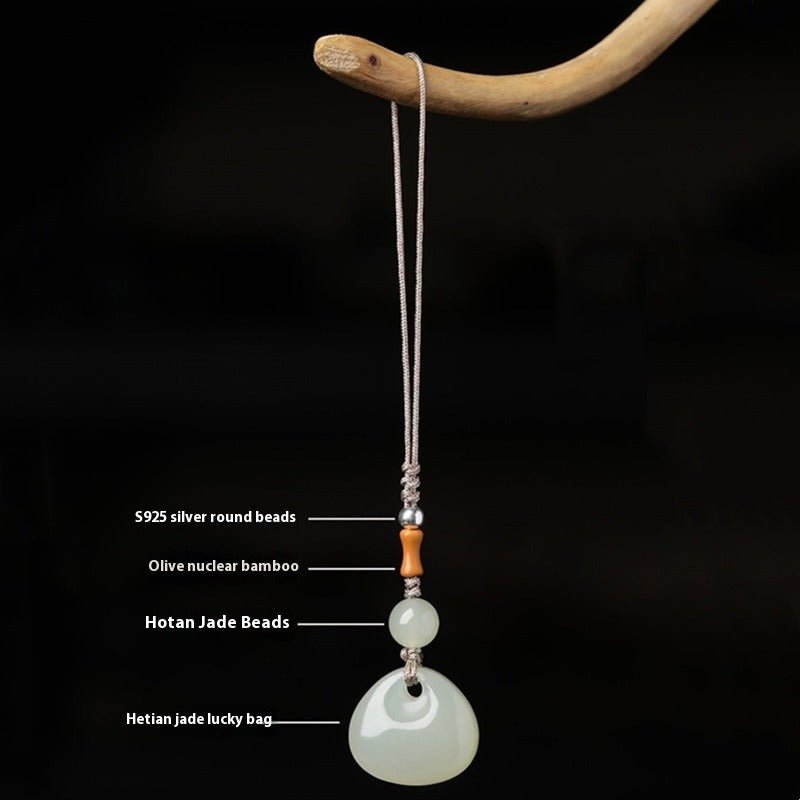 natural hetian jade keychain pendant – lucky fortune bag & gourd charm for phone, keys & accessories - star8s