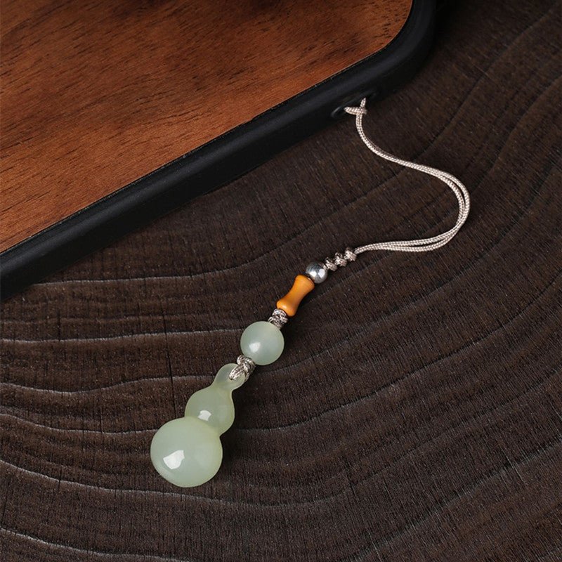 Natural Hetian Jade Keychain Pendant – Lucky Fortune Bag & Gourd Charm for Phone, Keys & Accessories - STAR8S