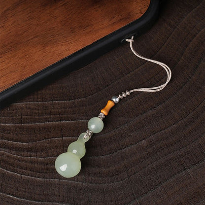 Natural Hetian Jade Keychain Pendant – Lucky Fortune Bag & Gourd Charm for Phone, Keys & Accessories - STAR8S