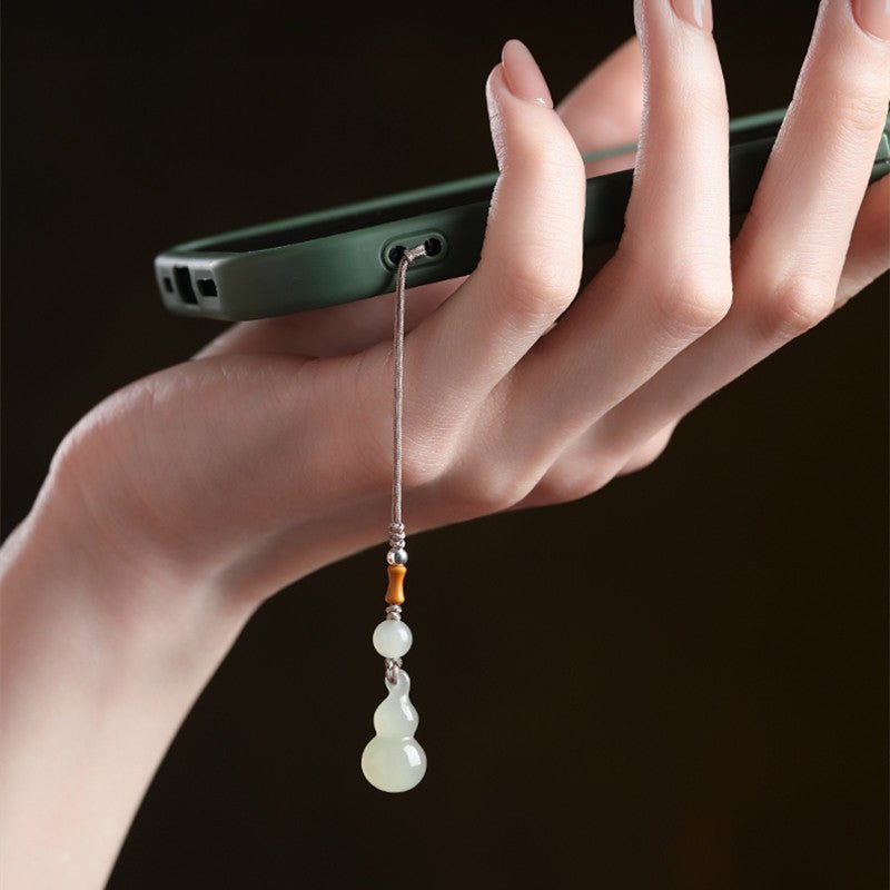Natural Hetian Jade Keychain Pendant – Lucky Fortune Bag & Gourd Charm for Phone, Keys & Accessories - STAR8S