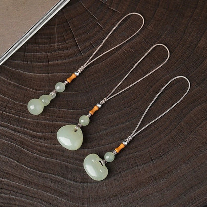 Natural Hetian Jade Keychain Pendant – Lucky Fortune Bag & Gourd Charm for Phone, Keys & Accessories - STAR8S