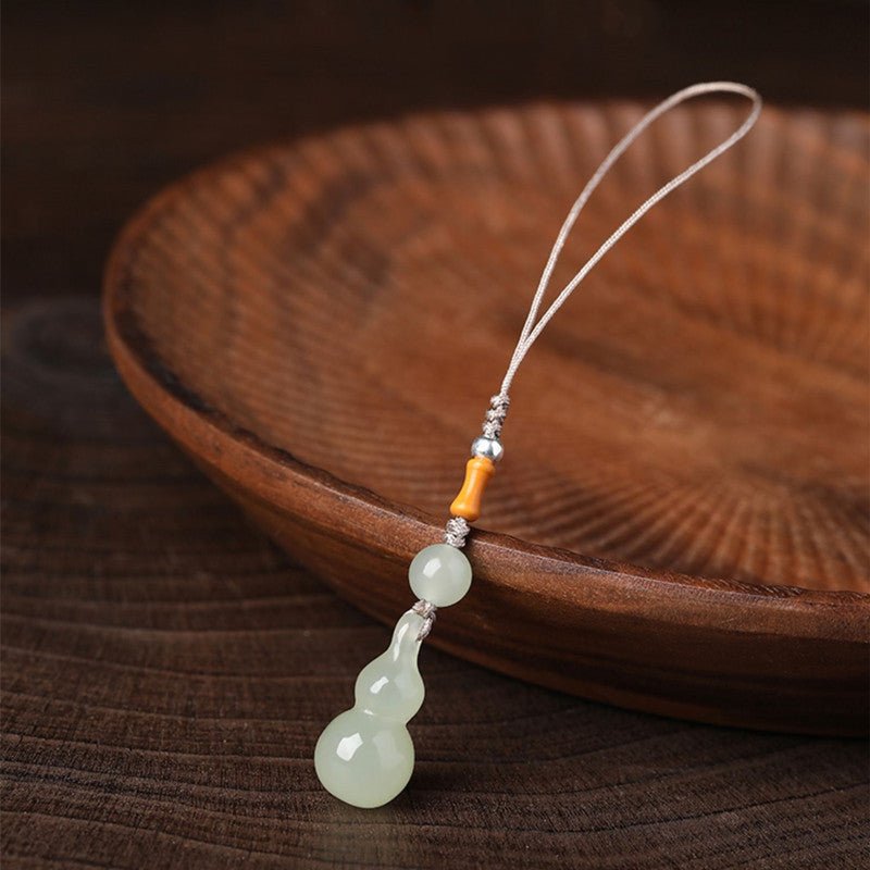 natural hetian jade keychain pendant – lucky fortune bag & gourd charm for phone, keys & accessories - star8s