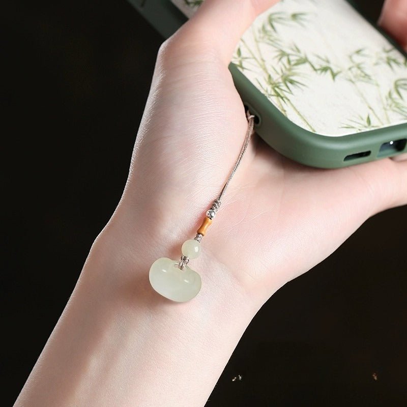 Natural Hetian Jade Keychain Pendant – Lucky Fortune Bag & Gourd Charm for Phone, Keys & Accessories - STAR8S
