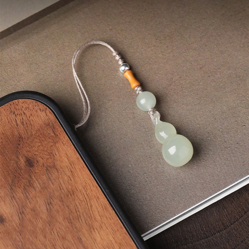 Natural Hetian Jade Keychain Pendant – Lucky Fortune Bag & Gourd Charm for Phone, Keys & Accessories - STAR8S