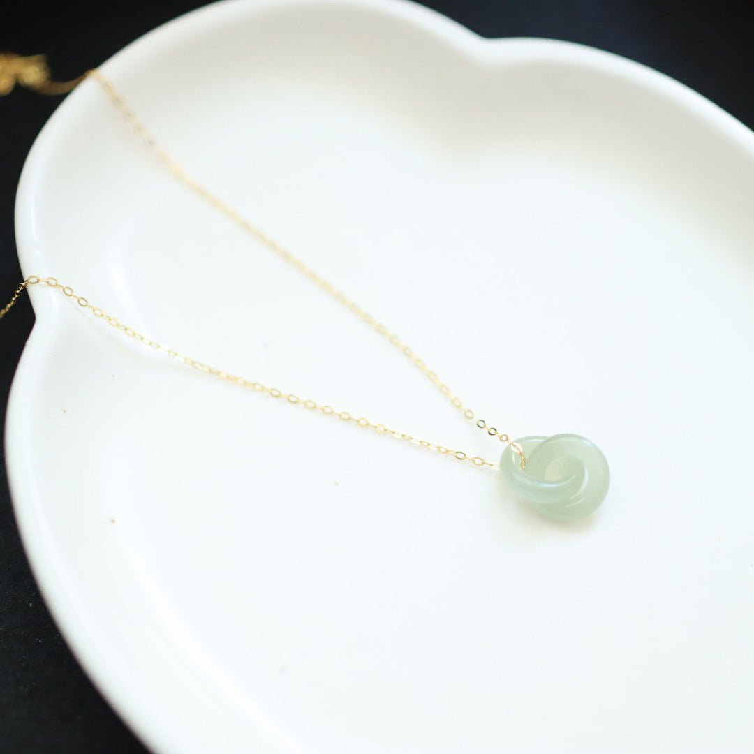 natural hetian jade linked pendant necklace for women | s925 silver | elegant peace knot - star8s