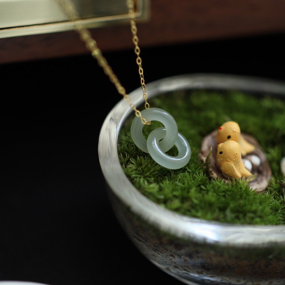 Natural Hetian Jade Linked Pendant Necklace for Women | S925 Silver | Elegant Peace Knot - STAR8S