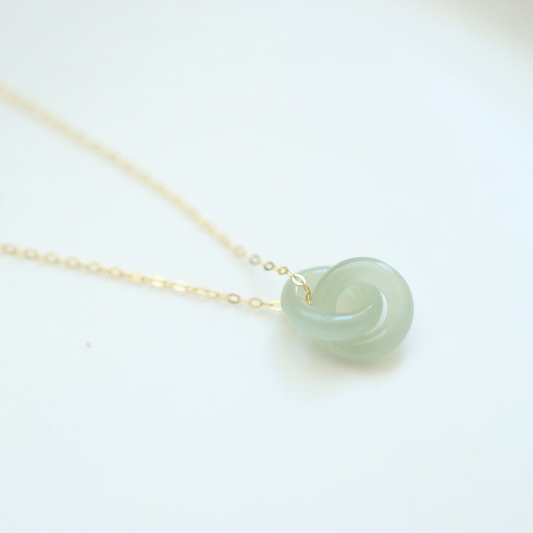 Natural Hetian Jade Linked Pendant Necklace for Women | S925 Silver | Elegant Peace Knot - STAR8S