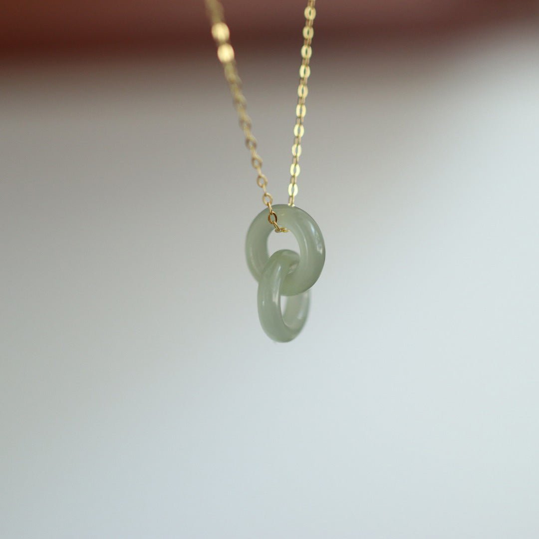 Natural Hetian Jade Linked Pendant Necklace for Women | S925 Silver | Elegant Peace Knot - STAR8S