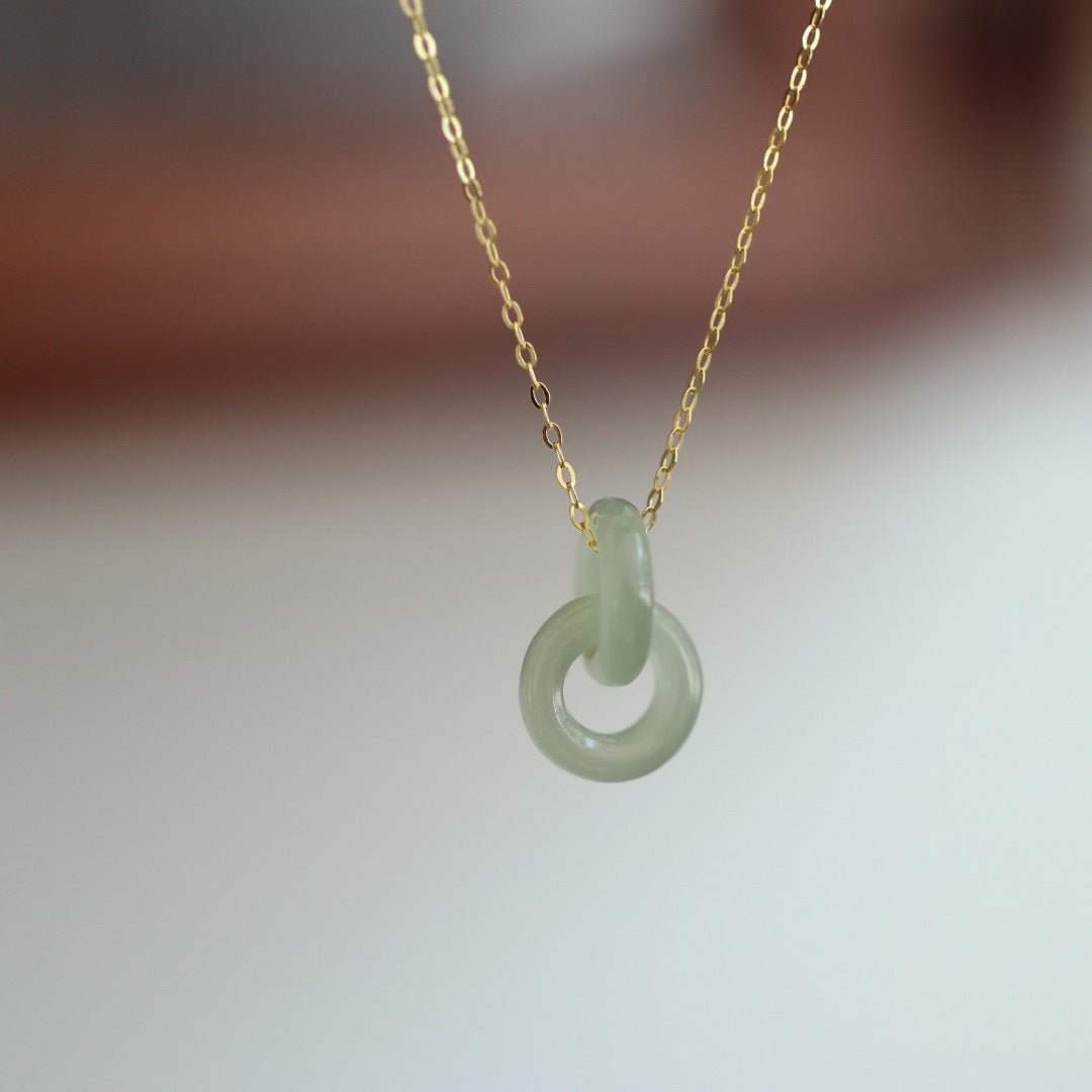 Natural Hetian Jade Linked Pendant Necklace for Women | S925 Silver | Elegant Peace Knot - STAR8S