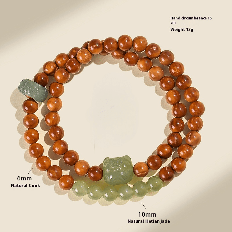 Natural Hetian Jade Lion Beaded Bracelet | Adjustable Women's Lucky Bracelet | Good Luck Charm - STAR8S