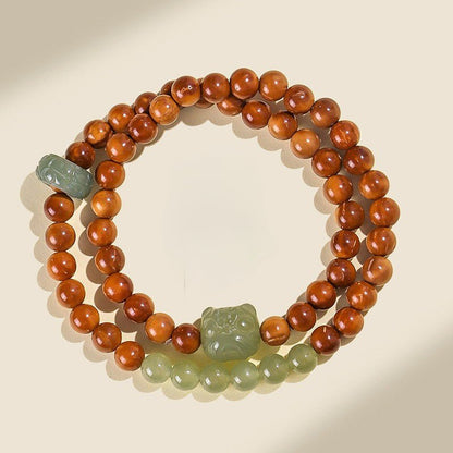 Natural Hetian Jade Lion Beaded Bracelet | Adjustable Women's Lucky Bracelet | Good Luck Charm - STAR8S