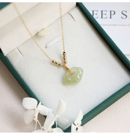 Natural Hetian Jade Lucky Pendant - Peace & Longevity Lock Necklace - Handcrafted Jade Necklace - STAR8S
