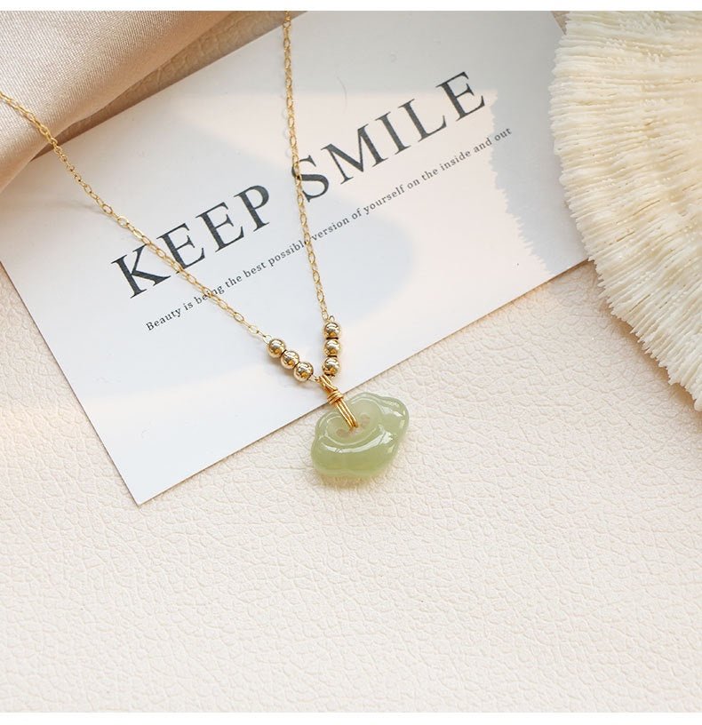 Natural Hetian Jade Lucky Pendant - Peace & Longevity Lock Necklace - Handcrafted Jade Necklace - STAR8S