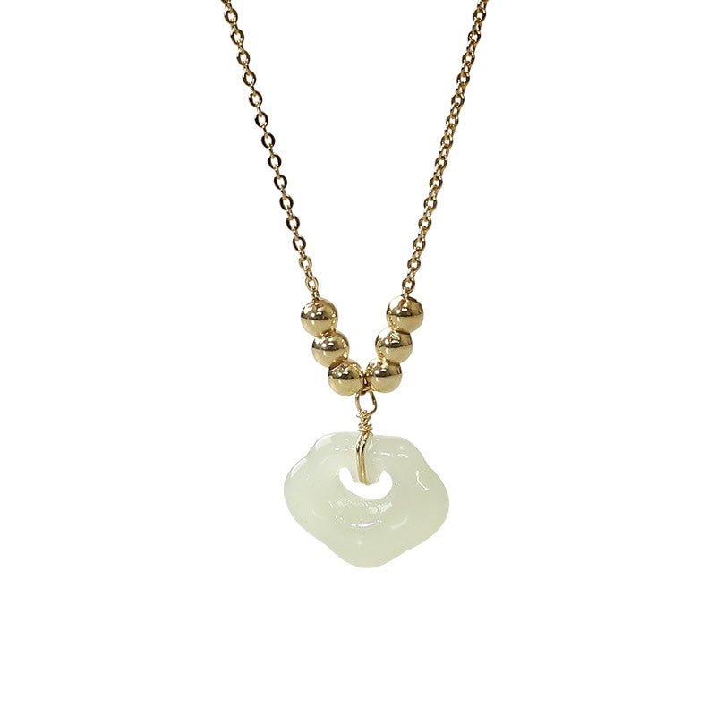 Natural Hetian Jade Lucky Pendant - Peace & Longevity Lock Necklace - Handcrafted Jade Necklace - STAR8S
