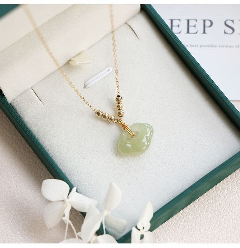 Natural Hetian Jade Lucky Pendant - Peace & Longevity Lock Necklace - Handcrafted Jade Necklace - STAR8S