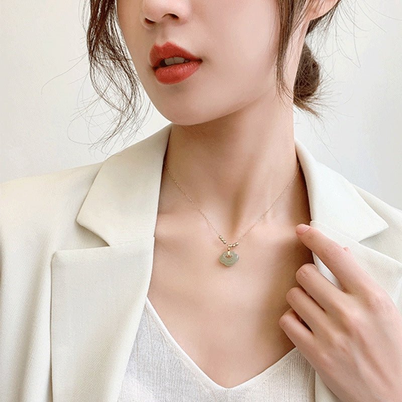 Natural Hetian Jade Lucky Pendant - Peace & Longevity Lock Necklace - Handcrafted Jade Necklace - STAR8S