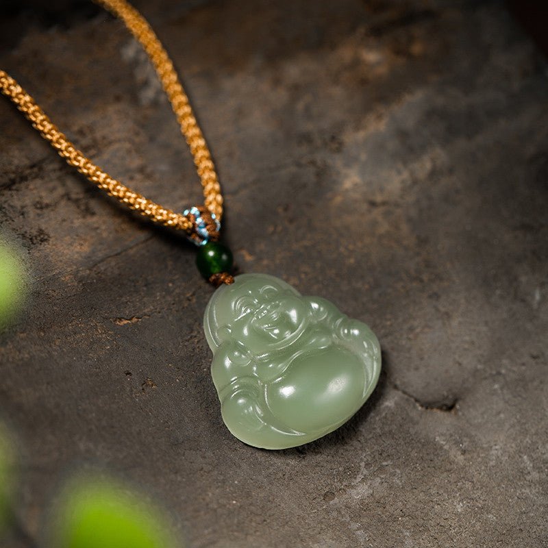 natural hetian jade maitreya buddha necklace pendant – handmade jewelry for women - star8s
