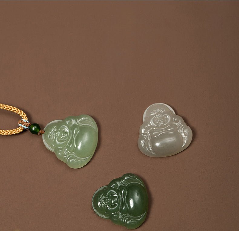 Natural Hetian Jade Maitreya Buddha Necklace Pendant – Handmade Jewelry for Women - STAR8S