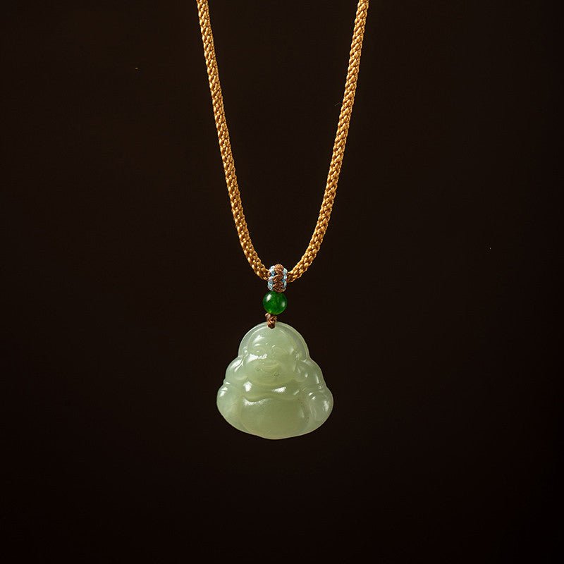 Natural Hetian Jade Maitreya Buddha Necklace Pendant – Handmade Jewelry for Women - STAR8S