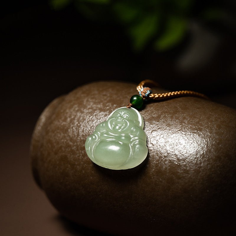 Natural Hetian Jade Maitreya Buddha Necklace Pendant – Handmade Jewelry for Women - STAR8S
